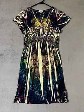 One World Paisley Floral Dress Womens L Boho Forest Fairy Embellished V-neck